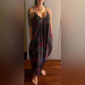 Floral Paisley Maxi Dress pants yoga style- Red and Black